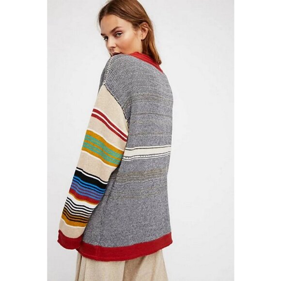 💕FREE PEOPLE💕 Desert Rose Sweater Embroidered Longhorn Colorblock Knit Medium - Picture 3 of 15